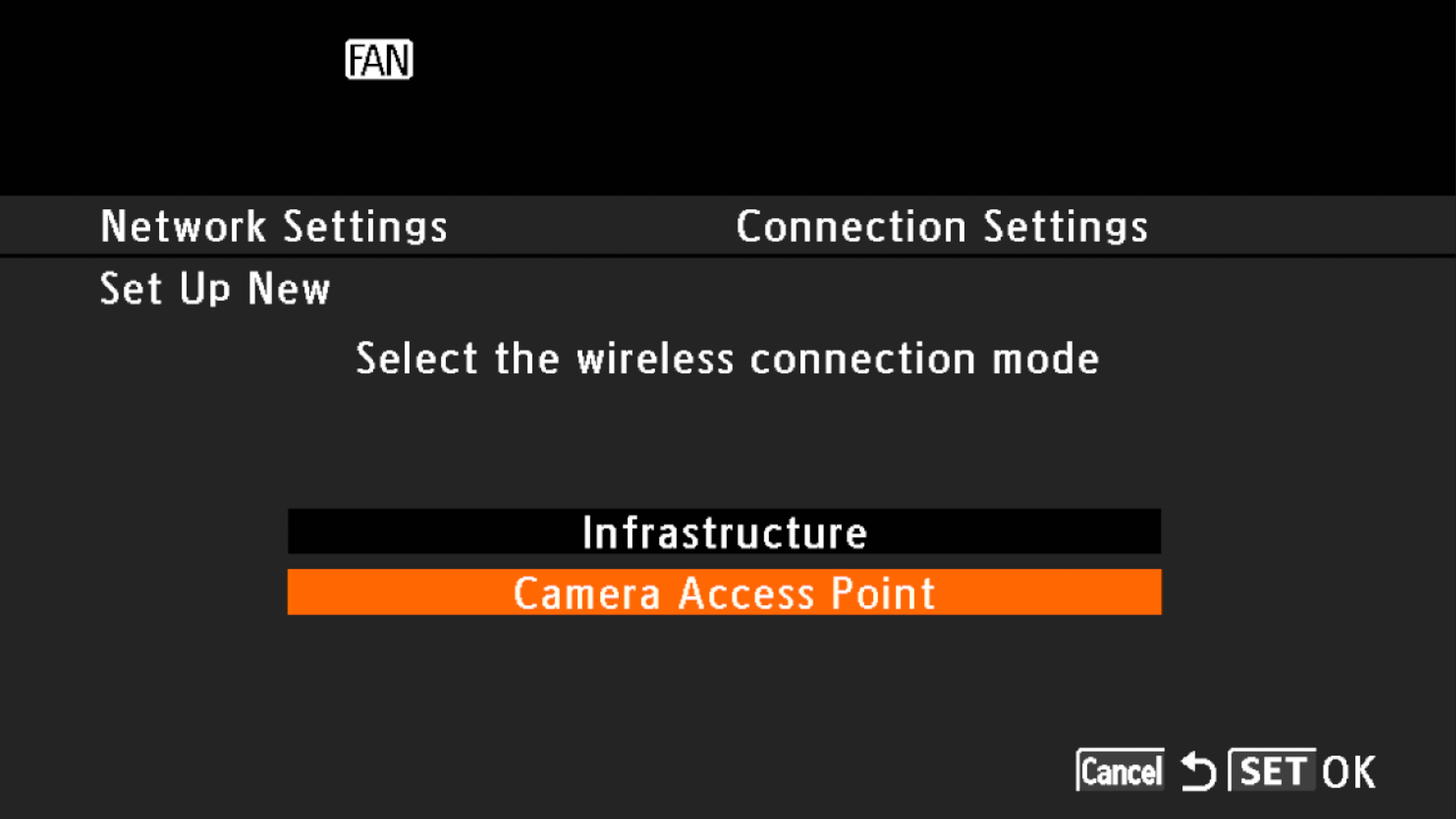 Network configuration WiFi mode setting