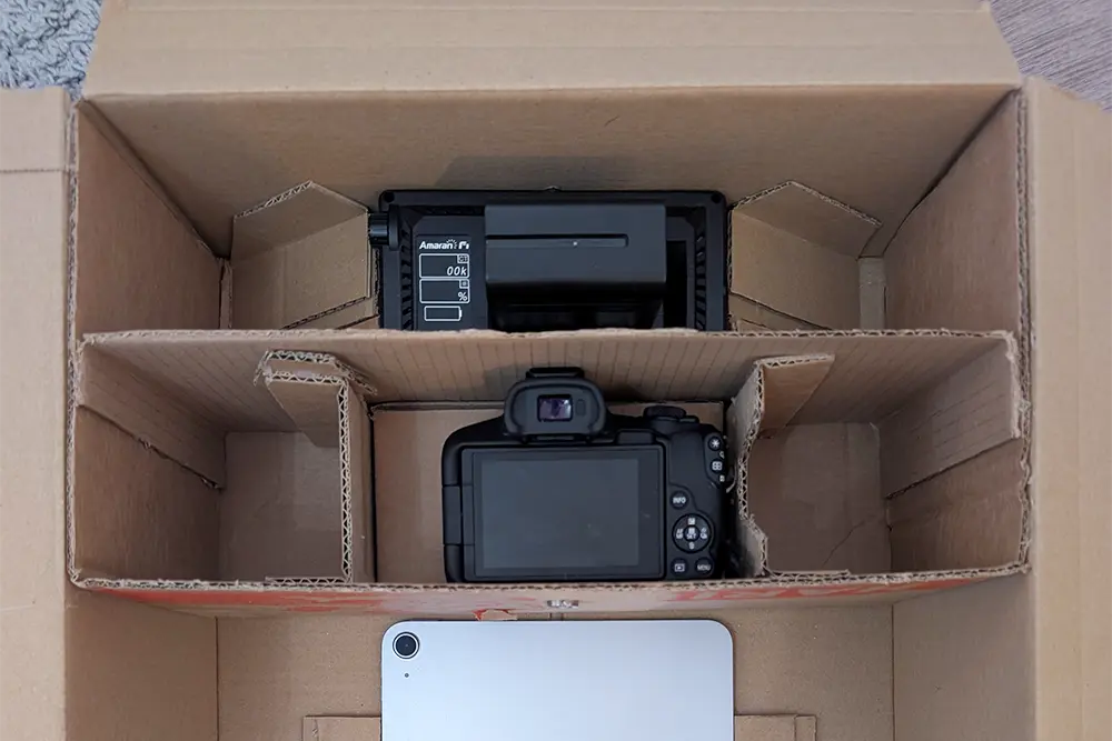 The camera and LED light sit snugly in their enclosures. Camera and light enclosures